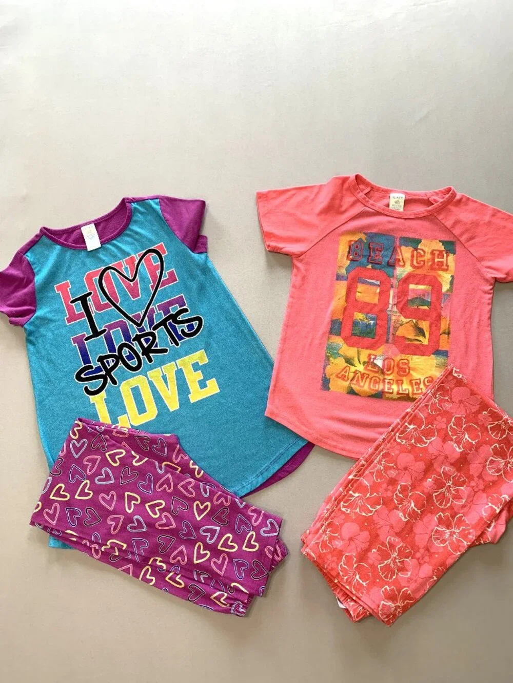 2 Girls Pajama Sets Children's Place Full Length Pants Short Sleeves Size 10/12 - Picture 9 of 9